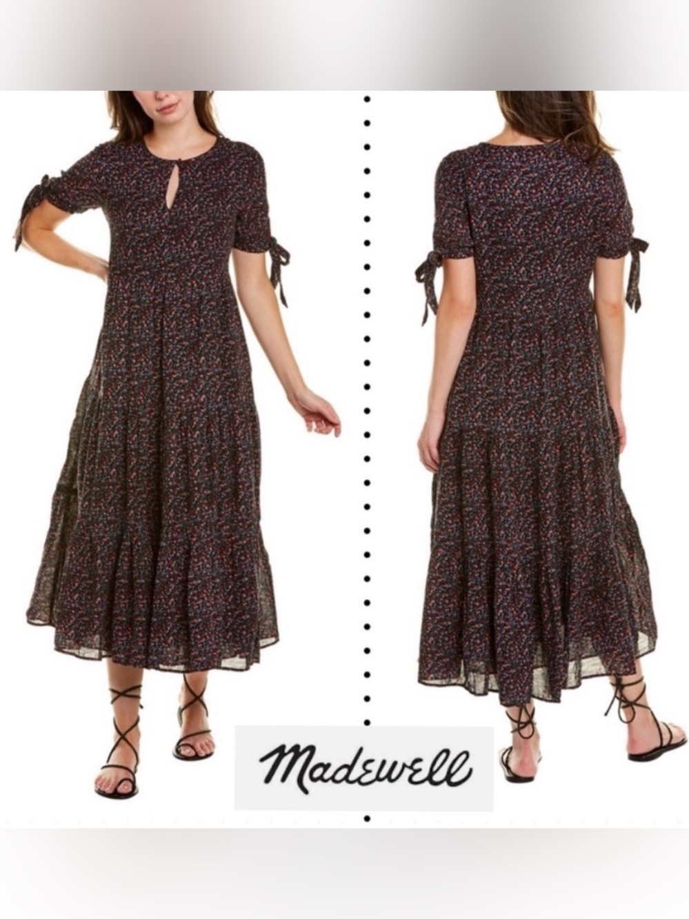 Madewell Tie-Sleeve Tiered Midi Dress in Fieldwalk Floral Size XS